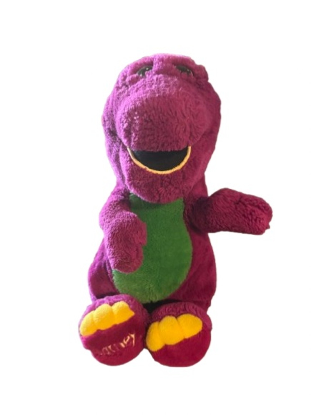 Vintage Barney the Dinosaur Purple Plush Stuffed Animal Yellow Foot Embroidery